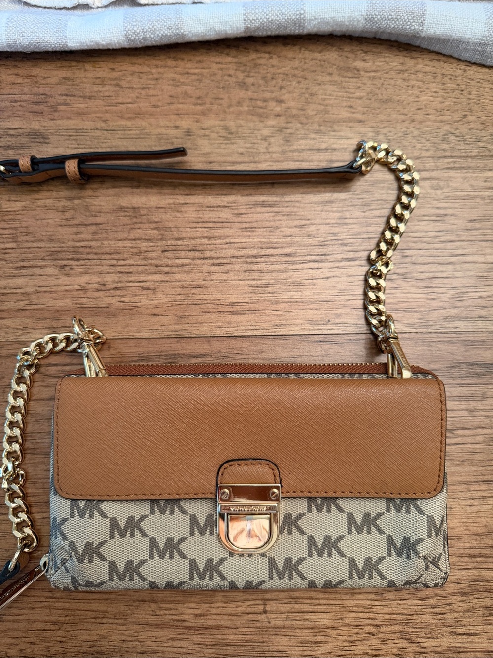 Michael Kors Tan and Brown MK Logo Crossbody Wallet